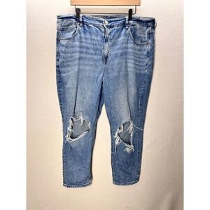 American Eagle Mom Jeans Womens 20 Short Blue Distressed Ripped Denim 3234